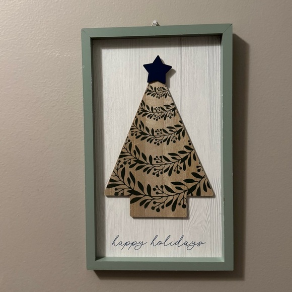 Festive Tree Wall Art with Blue Star Accent - Picture 2 of 3